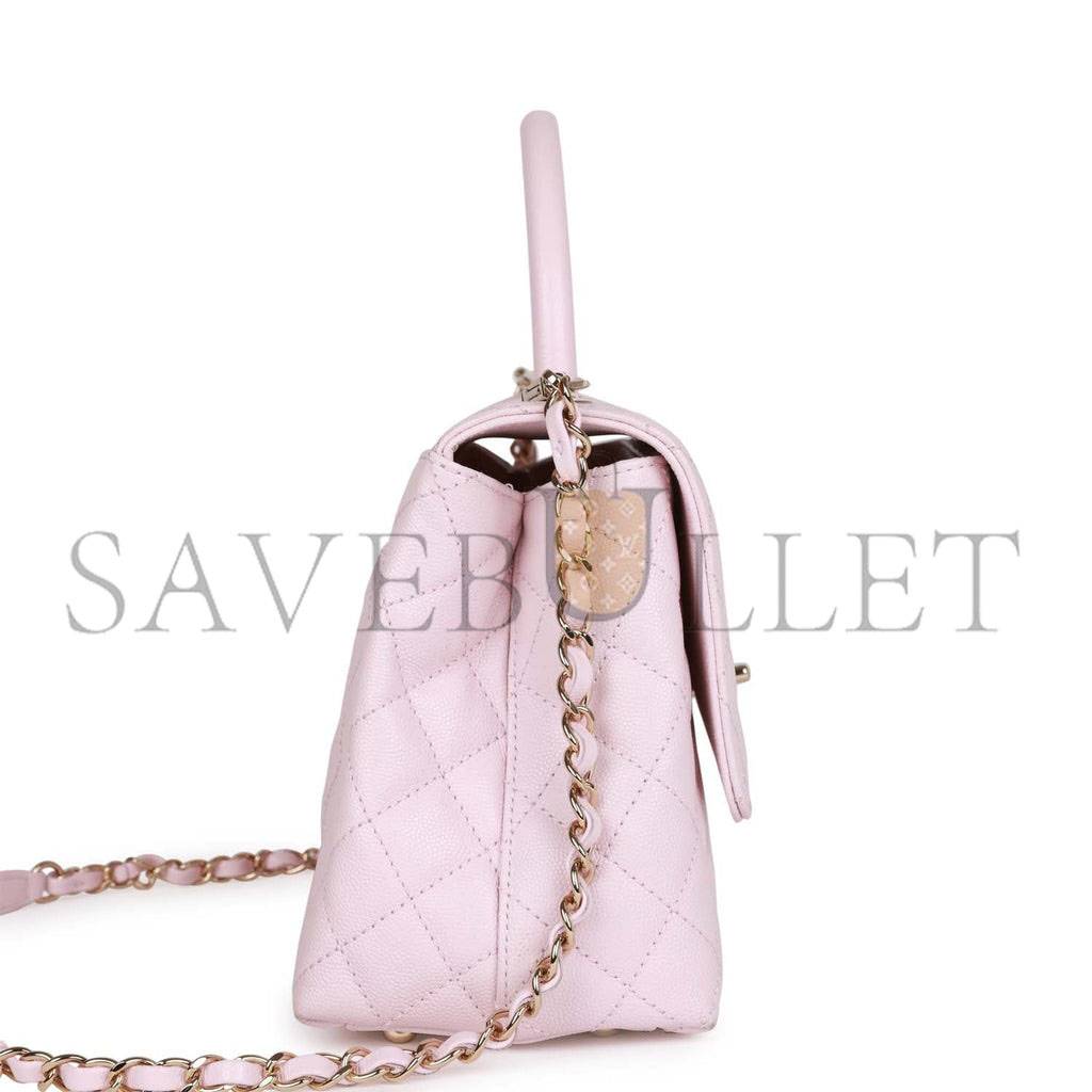 CHANEL MEDIUM COCO HANDLE FLAP BAG LIGHT PINK CAVIAR LIGHT GOLD HARDWARE (29*18*11cm) CHANEL MEDIUM COCO HANDLE FLAP BAG LIGHT PINK CAVIAR LIGHT GOLD HARDWARE (29*18*11cm)