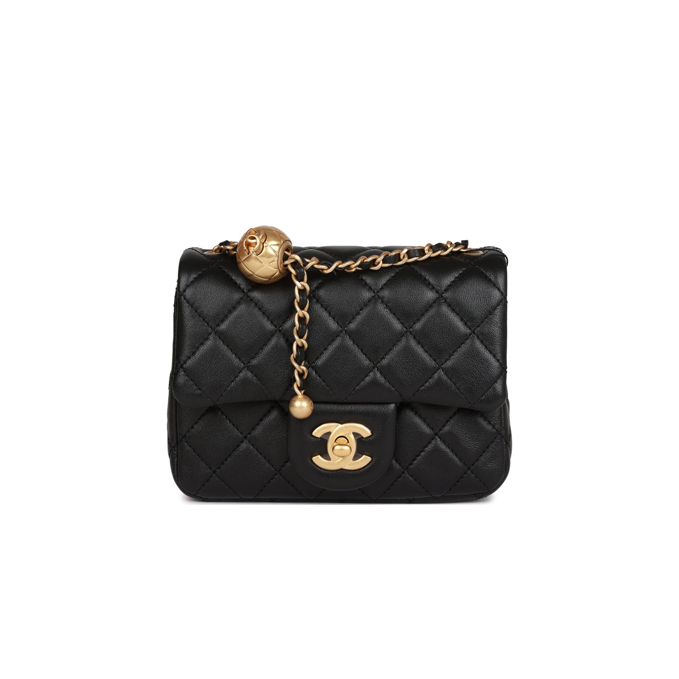 CHANEL PEARL CRUSH MINI SQUARE FLAP BAG BLACK LAMBSKIN ANTIQUE GOLD HARDWARE (17*14*8cm) CHANEL PEARL CRUSH MINI SQUARE FLAP BAG BLACK LAMBSKIN ANTIQUE GOLD HARDWARE (17*14*8cm)