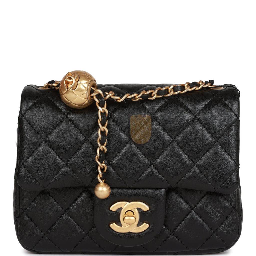 CHANEL PEARL CRUSH MINI SQUARE FLAP BAG BLACK LAMBSKIN ANTIQUE GOLD HARDWARE (17*14*8cm) CHANEL PEARL CRUSH MINI SQUARE FLAP BAG BLACK LAMBSKIN ANTIQUE GOLD HARDWARE (17*14*8cm)