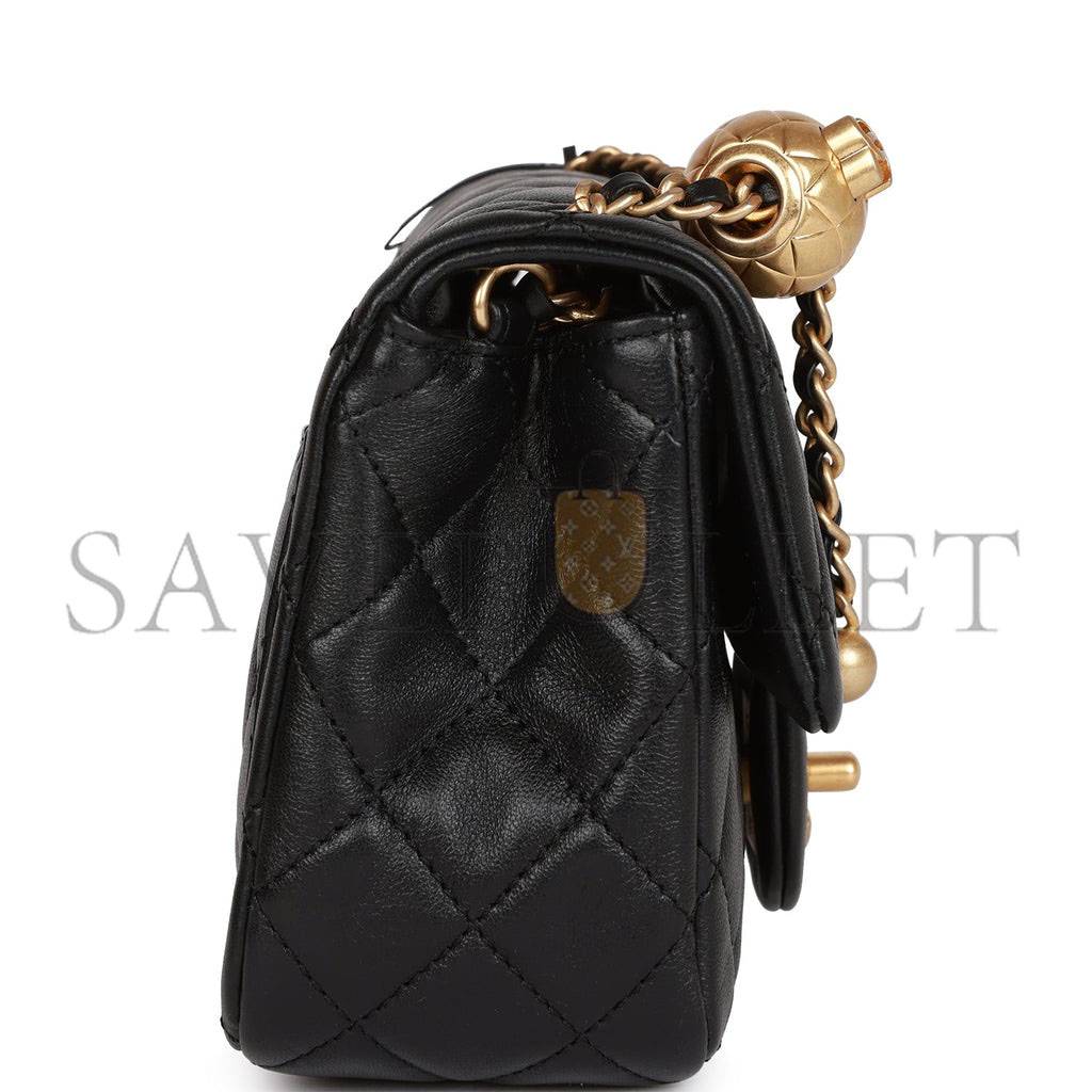 CHANEL PEARL CRUSH MINI SQUARE FLAP BAG BLACK LAMBSKIN ANTIQUE GOLD HARDWARE (17*14*8cm) CHANEL PEARL CRUSH MINI SQUARE FLAP BAG BLACK LAMBSKIN ANTIQUE GOLD HARDWARE (17*14*8cm)