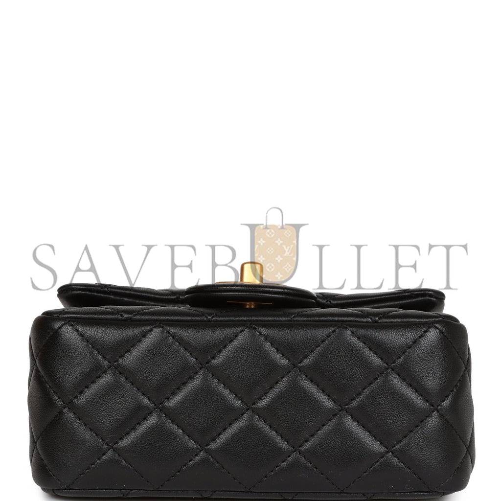 CHANEL PEARL CRUSH MINI SQUARE FLAP BAG BLACK LAMBSKIN ANTIQUE GOLD HARDWARE (17*14*8cm) CHANEL PEARL CRUSH MINI SQUARE FLAP BAG BLACK LAMBSKIN ANTIQUE GOLD HARDWARE (17*14*8cm)