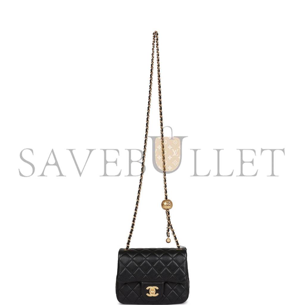 CHANEL PEARL CRUSH MINI SQUARE FLAP BAG BLACK LAMBSKIN ANTIQUE GOLD HARDWARE (17*14*8cm) CHANEL PEARL CRUSH MINI SQUARE FLAP BAG BLACK LAMBSKIN ANTIQUE GOLD HARDWARE (17*14*8cm)