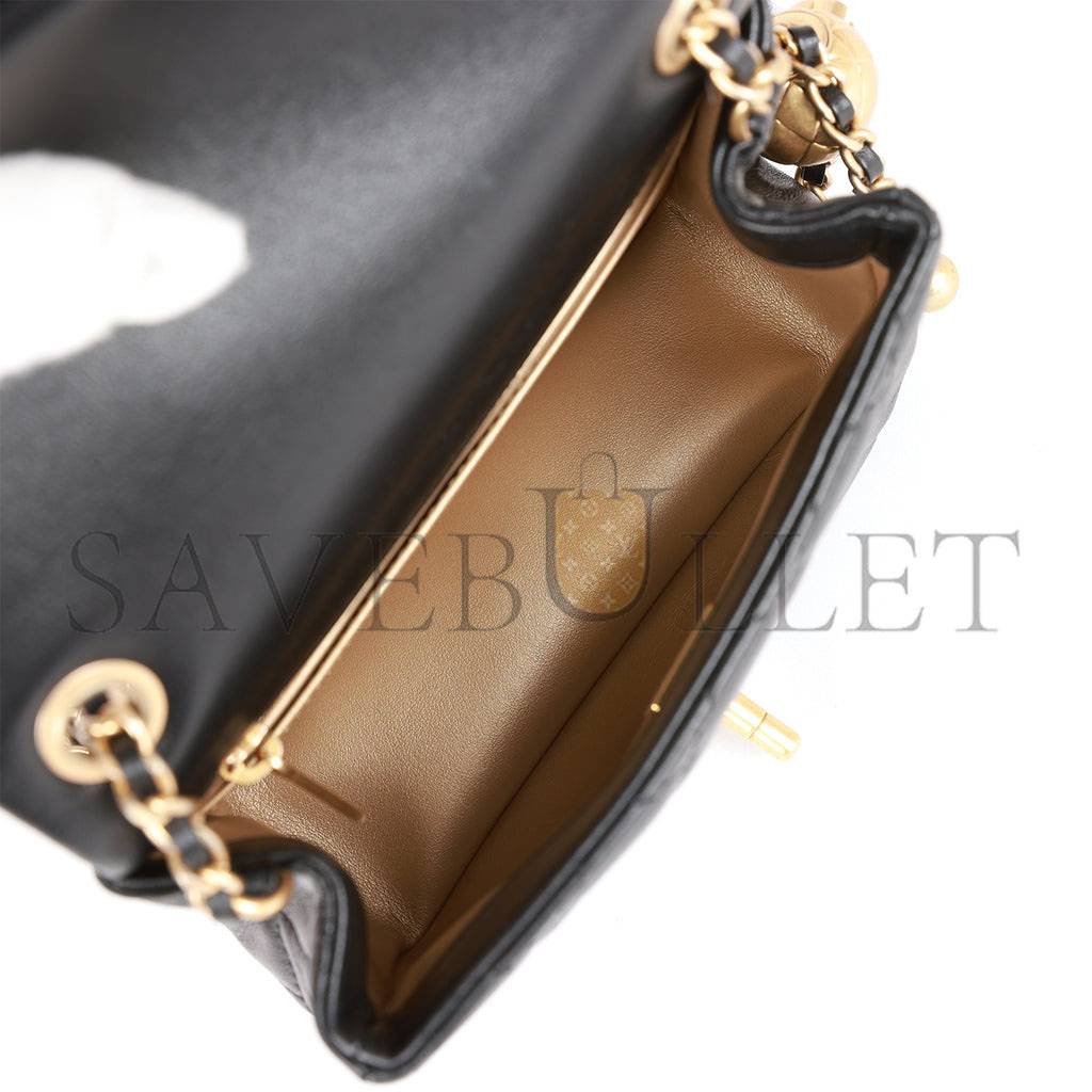 CHANEL PEARL CRUSH MINI SQUARE FLAP BAG BLACK LAMBSKIN ANTIQUE GOLD HARDWARE (17*14*8cm) CHANEL PEARL CRUSH MINI SQUARE FLAP BAG BLACK LAMBSKIN ANTIQUE GOLD HARDWARE (17*14*8cm)