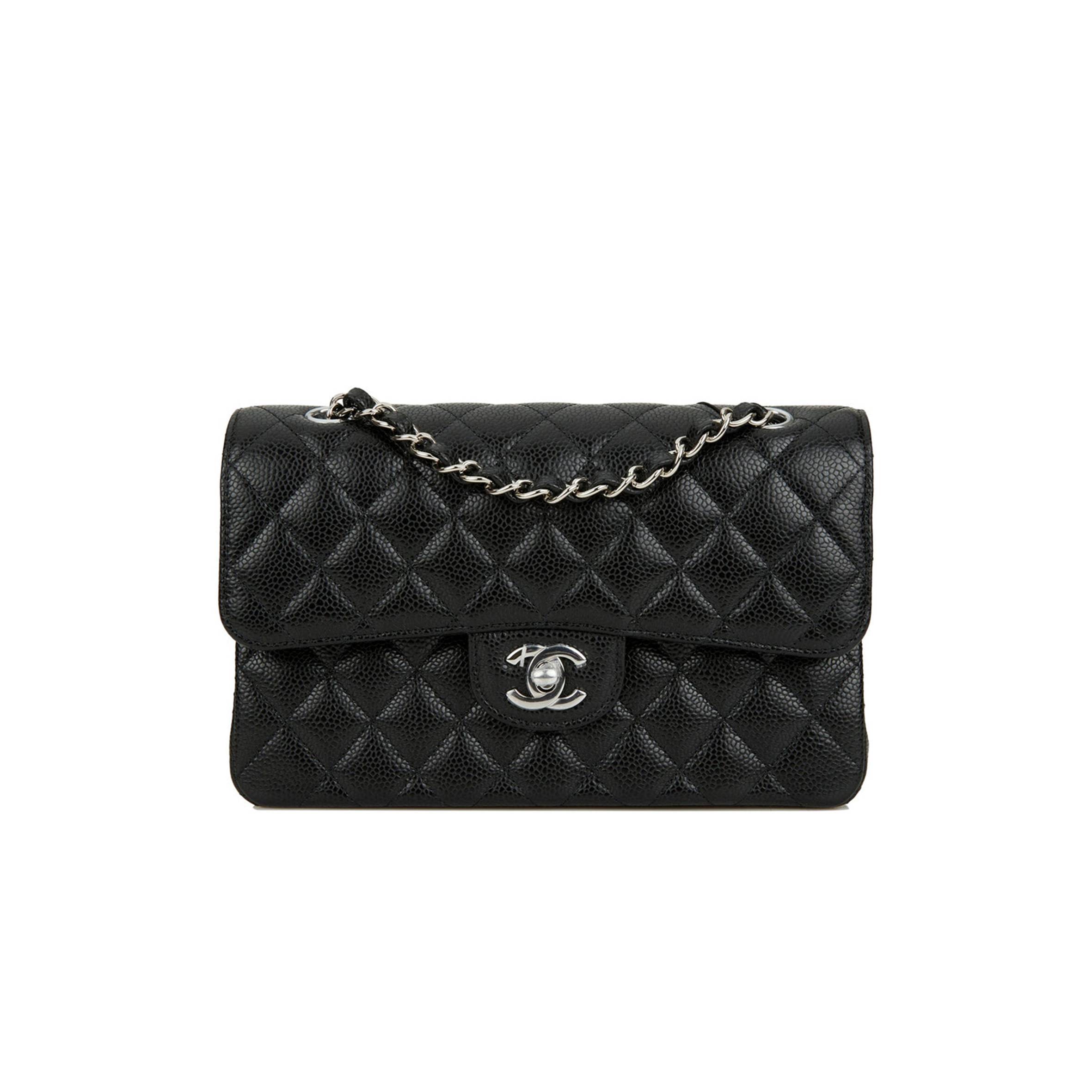 CHANEL SMALL CLASSIC DOUBLE FLAP BLACK CAVIAR SILVER HARDWARE (23*13*6cm) CHANEL SMALL CLASSIC DOUBLE FLAP BLACK CAVIAR SILVER HARDWARE (23*13*6cm)