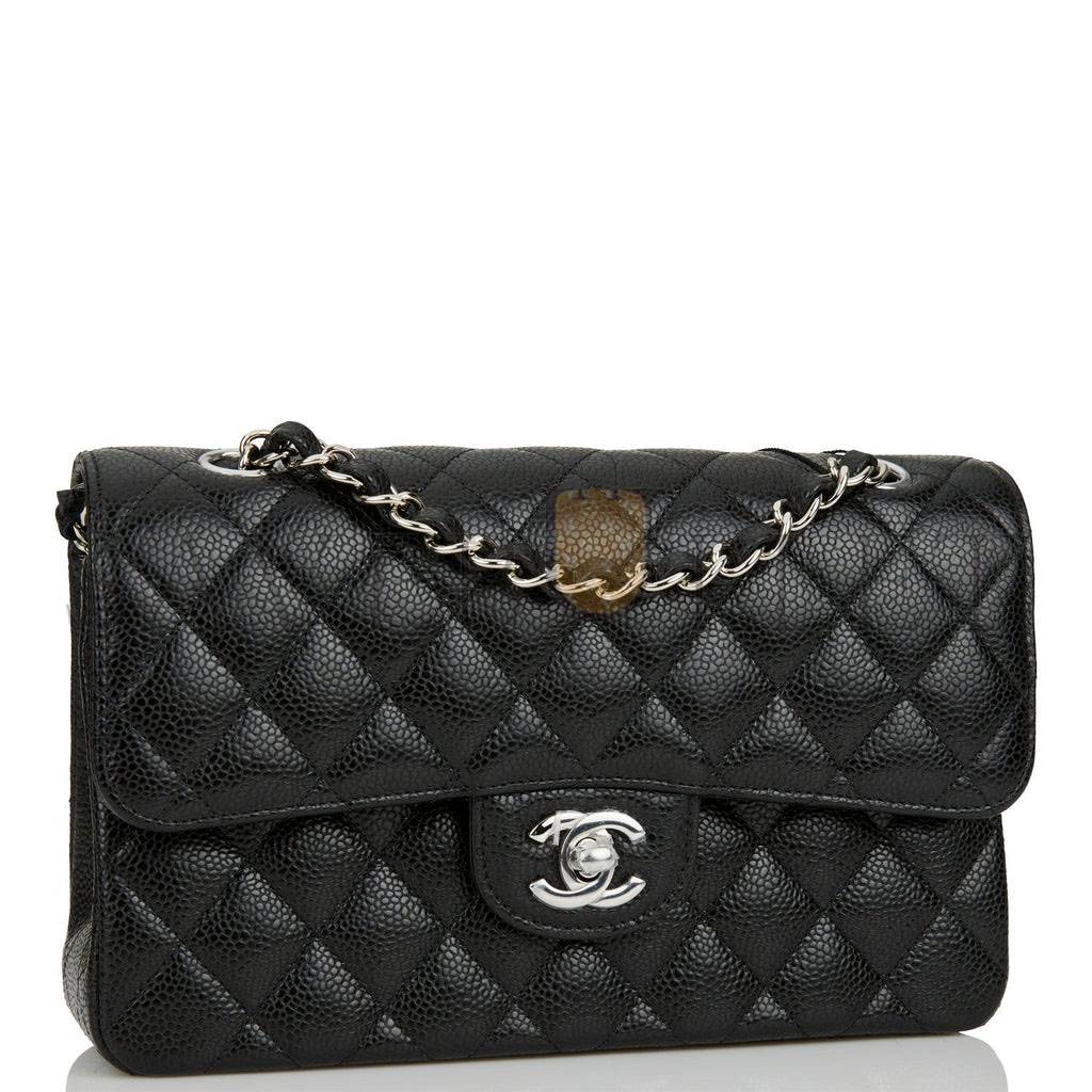 CHANEL SMALL CLASSIC DOUBLE FLAP BLACK CAVIAR SILVER HARDWARE (23*13*6cm) CHANEL SMALL CLASSIC DOUBLE FLAP BLACK CAVIAR SILVER HARDWARE (23*13*6cm)