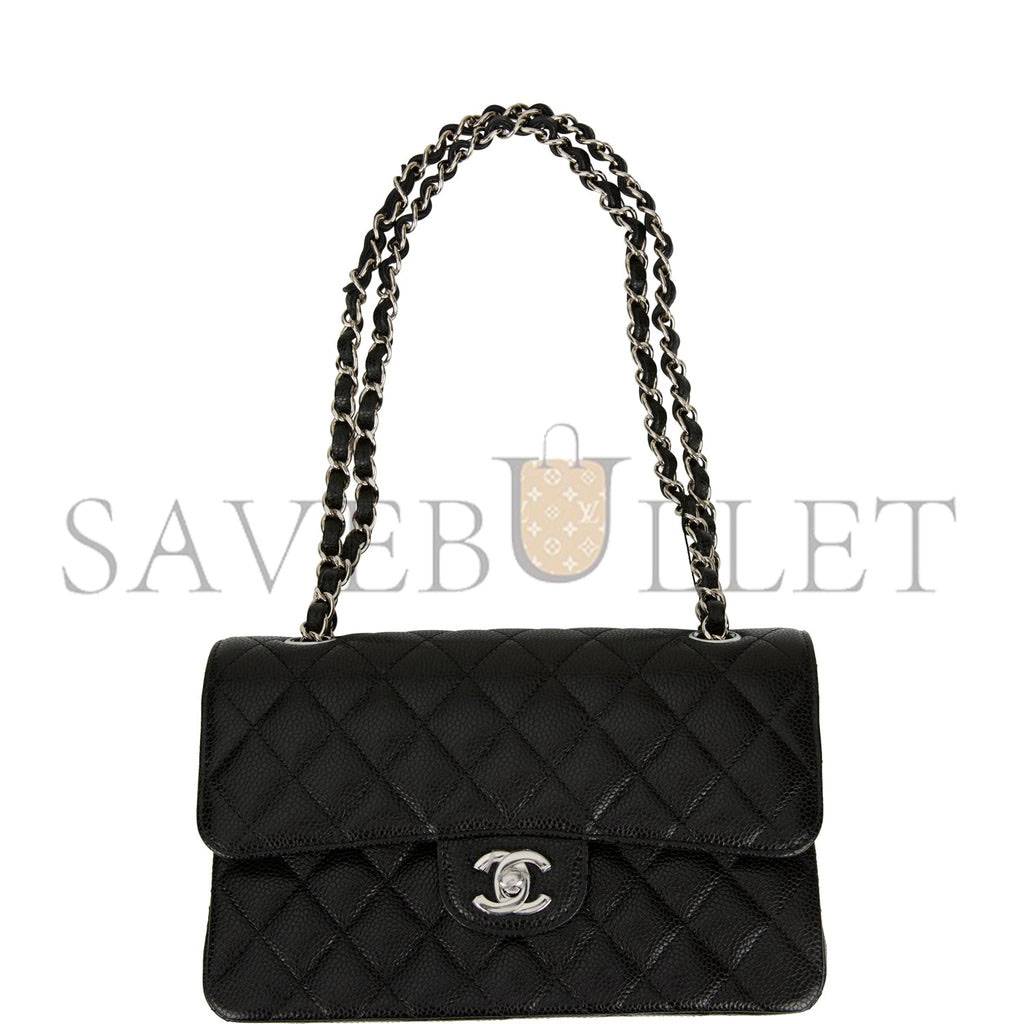 CHANEL SMALL CLASSIC DOUBLE FLAP BLACK CAVIAR SILVER HARDWARE (23*13*6cm) CHANEL SMALL CLASSIC DOUBLE FLAP BLACK CAVIAR SILVER HARDWARE (23*13*6cm)