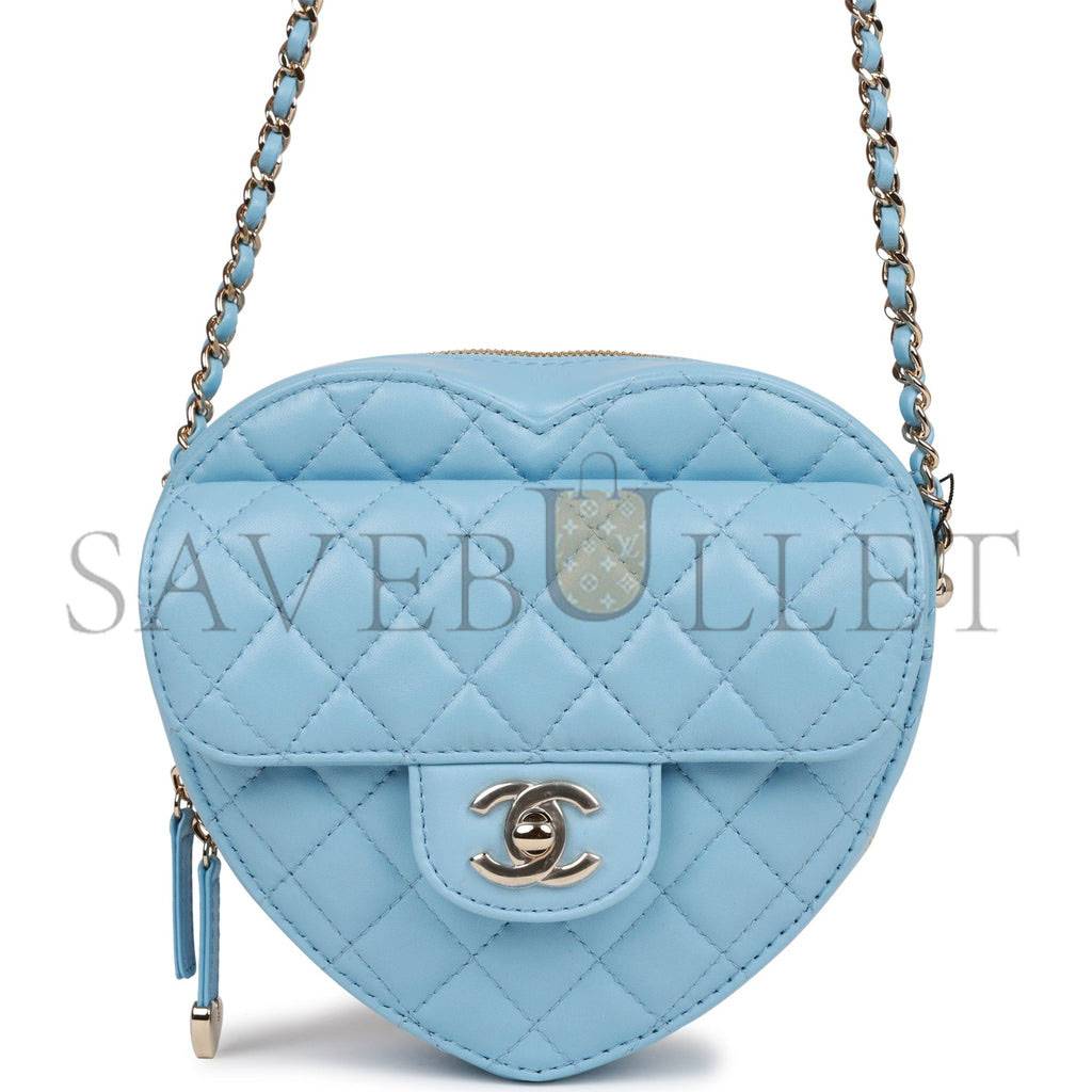 CHANEL CC IN LOVE LARGE HEART BAG BLUE LAMBSKIN LIGHT GOLD HARDWARE (20*18*6cm) CHANEL CC IN LOVE LARGE HEART BAG BLUE LAMBSKIN LIGHT GOLD HARDWARE (20*18*6cm)