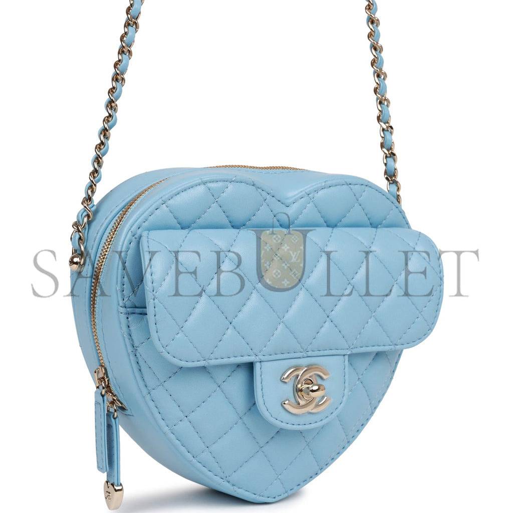 CHANEL CC IN LOVE LARGE HEART BAG BLUE LAMBSKIN LIGHT GOLD HARDWARE (20*18*6cm) CHANEL CC IN LOVE LARGE HEART BAG BLUE LAMBSKIN LIGHT GOLD HARDWARE (20*18*6cm)