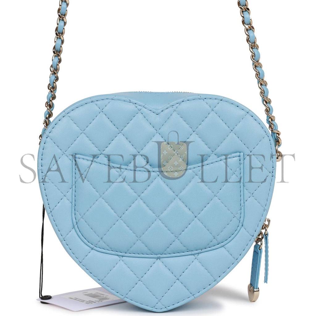 CHANEL CC IN LOVE LARGE HEART BAG BLUE LAMBSKIN LIGHT GOLD HARDWARE (20*18*6cm) CHANEL CC IN LOVE LARGE HEART BAG BLUE LAMBSKIN LIGHT GOLD HARDWARE (20*18*6cm)