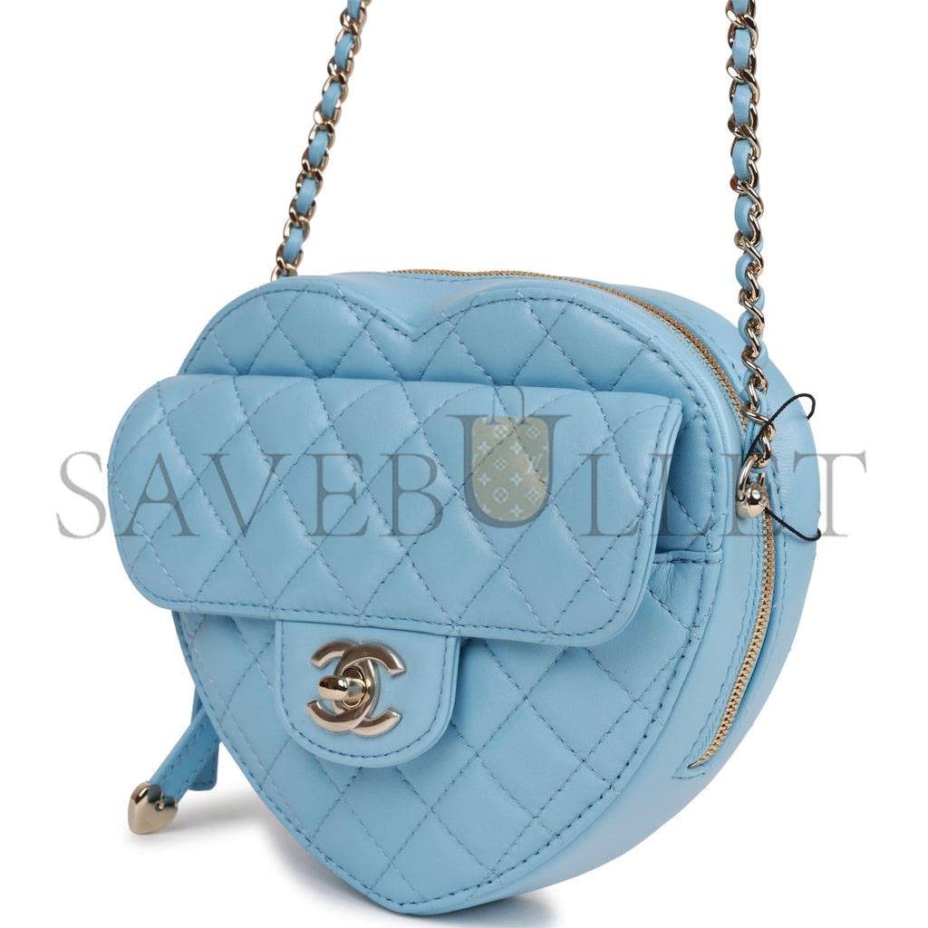 CHANEL CC IN LOVE LARGE HEART BAG BLUE LAMBSKIN LIGHT GOLD HARDWARE (20*18*6cm) CHANEL CC IN LOVE LARGE HEART BAG BLUE LAMBSKIN LIGHT GOLD HARDWARE (20*18*6cm)