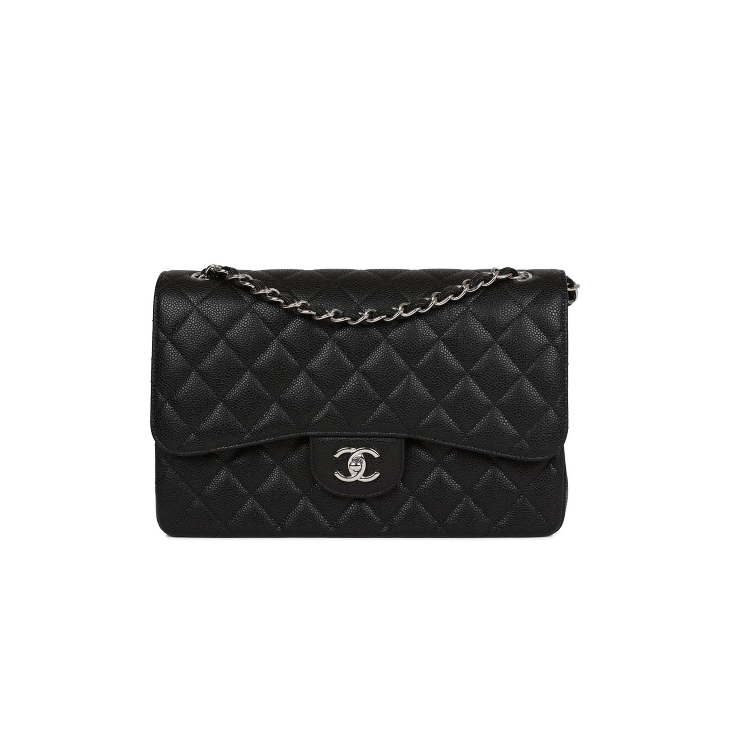 CHANEL JUMBO CLASSIC DOUBLE FLAP BAG BLACK CAVIAR SILVER HARDWARE (30*20*9cm) CHANEL JUMBO CLASSIC DOUBLE FLAP BAG BLACK CAVIAR SILVER HARDWARE (30*20*9cm)