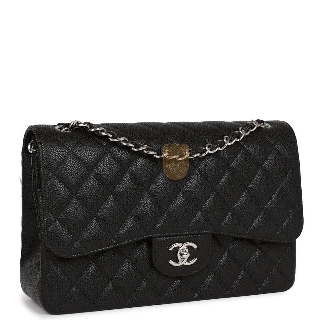 CHANEL JUMBO CLASSIC DOUBLE FLAP BAG BLACK CAVIAR SILVER HARDWARE (30*20*9cm) CHANEL JUMBO CLASSIC DOUBLE FLAP BAG BLACK CAVIAR SILVER HARDWARE (30*20*9cm)
