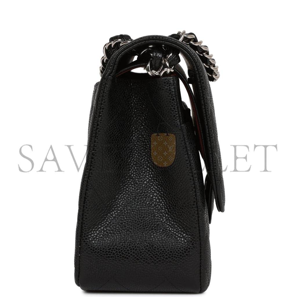 CHANEL JUMBO CLASSIC DOUBLE FLAP BAG BLACK CAVIAR SILVER HARDWARE (30*20*9cm) CHANEL JUMBO CLASSIC DOUBLE FLAP BAG BLACK CAVIAR SILVER HARDWARE (30*20*9cm)
