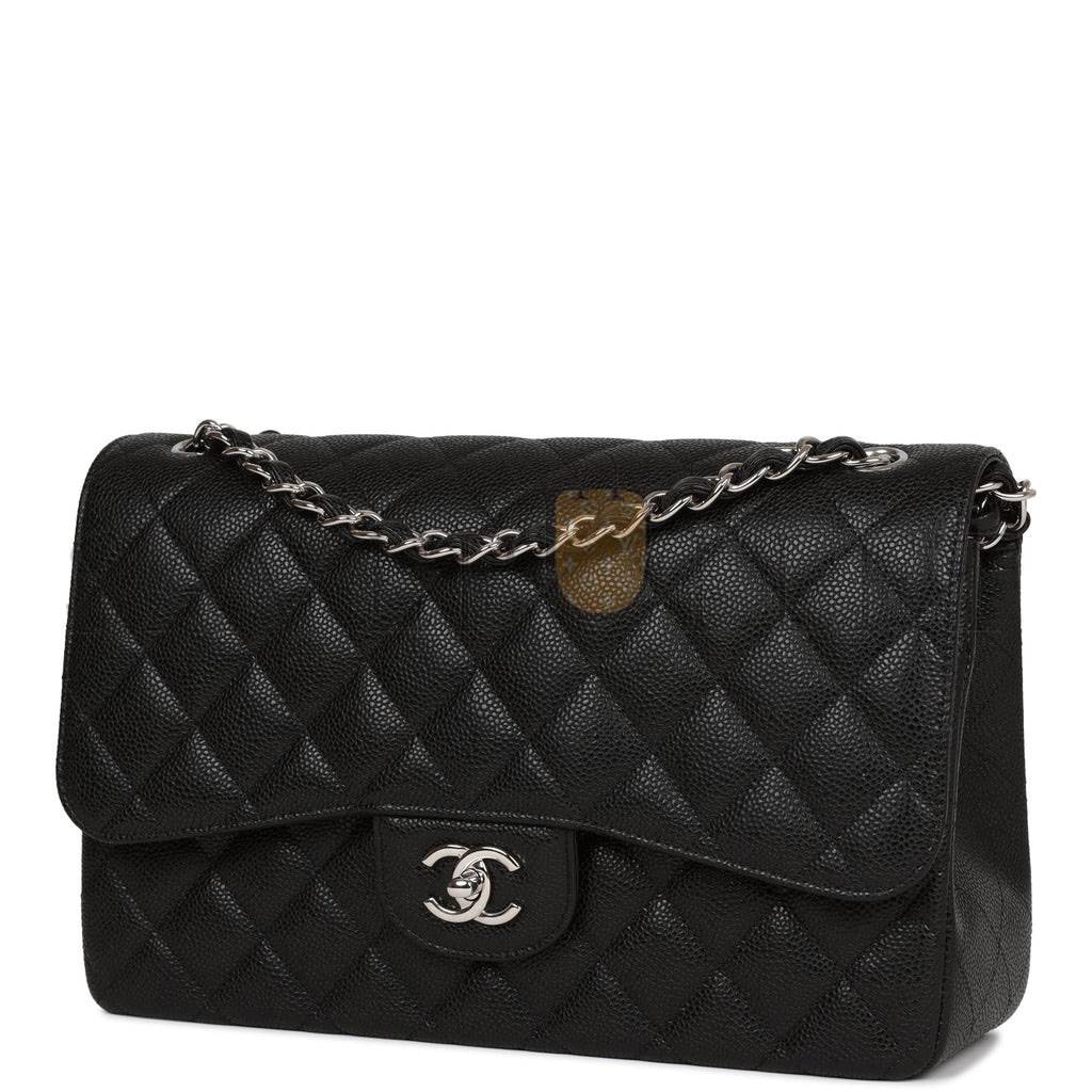 CHANEL JUMBO CLASSIC DOUBLE FLAP BAG BLACK CAVIAR SILVER HARDWARE (30*20*9cm) CHANEL JUMBO CLASSIC DOUBLE FLAP BAG BLACK CAVIAR SILVER HARDWARE (30*20*9cm)