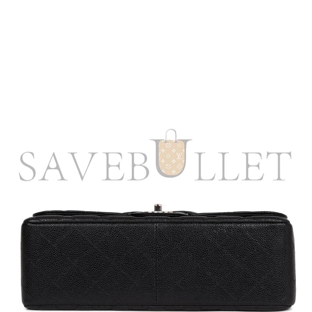 CHANEL JUMBO CLASSIC DOUBLE FLAP BAG BLACK CAVIAR SILVER HARDWARE (30*20*9cm) CHANEL JUMBO CLASSIC DOUBLE FLAP BAG BLACK CAVIAR SILVER HARDWARE (30*20*9cm)