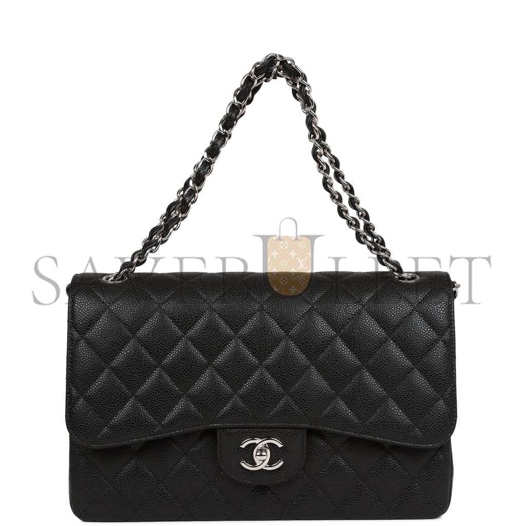 CHANEL JUMBO CLASSIC DOUBLE FLAP BAG BLACK CAVIAR SILVER HARDWARE (30*20*9cm) CHANEL JUMBO CLASSIC DOUBLE FLAP BAG BLACK CAVIAR SILVER HARDWARE (30*20*9cm)