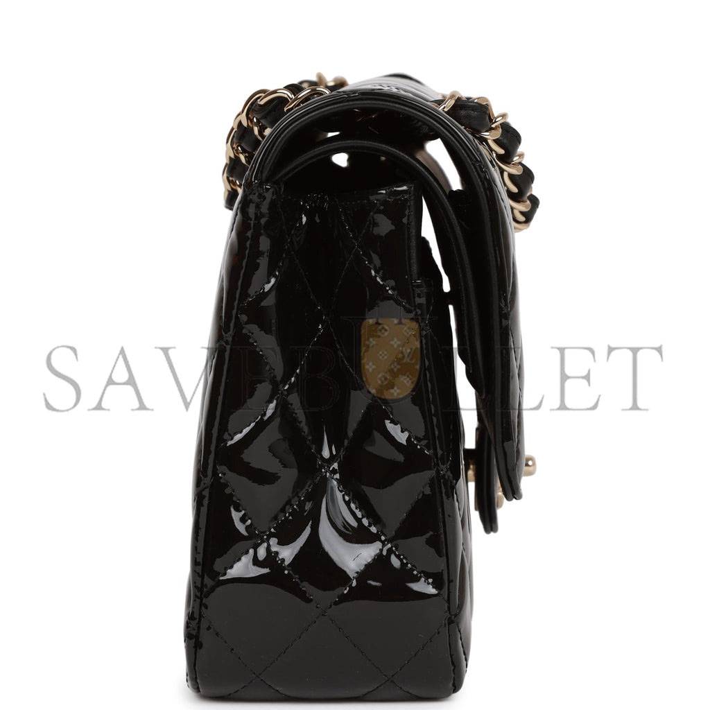 CHANEL MEDIUM CLASSIC DOUBLE FLAP BAG BLACK PATENT LIGHT GOLD HARDWARE (25*15*7cm) CHANEL MEDIUM CLASSIC DOUBLE FLAP BAG BLACK PATENT LIGHT GOLD HARDWARE (25*15*7cm)