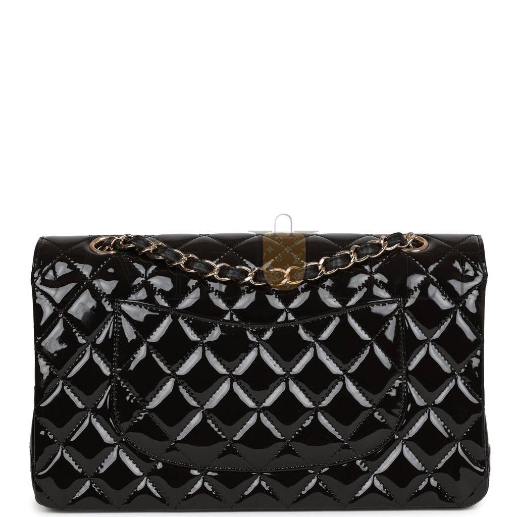 CHANEL MEDIUM CLASSIC DOUBLE FLAP BAG BLACK PATENT LIGHT GOLD HARDWARE (25*15*7cm) CHANEL MEDIUM CLASSIC DOUBLE FLAP BAG BLACK PATENT LIGHT GOLD HARDWARE (25*15*7cm)