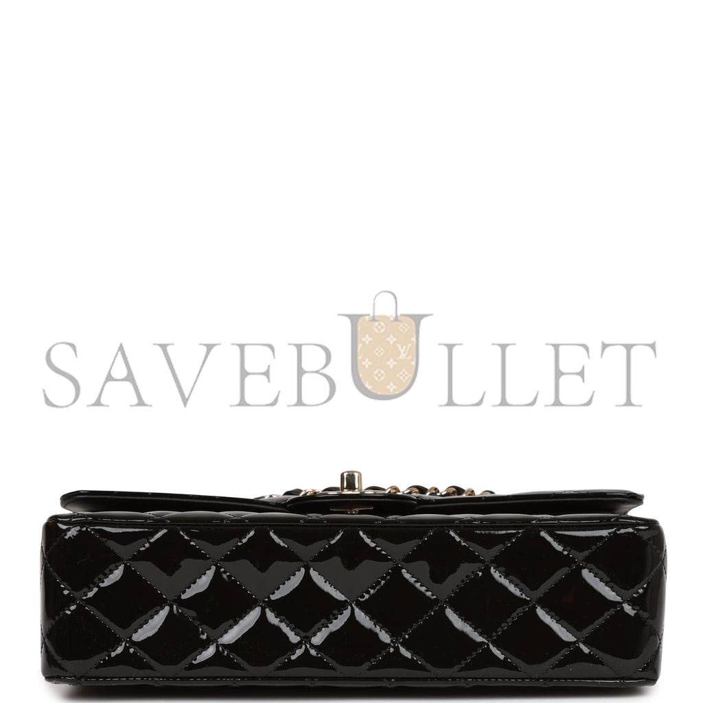 CHANEL MEDIUM CLASSIC DOUBLE FLAP BAG BLACK PATENT LIGHT GOLD HARDWARE (25*15*7cm) CHANEL MEDIUM CLASSIC DOUBLE FLAP BAG BLACK PATENT LIGHT GOLD HARDWARE (25*15*7cm)