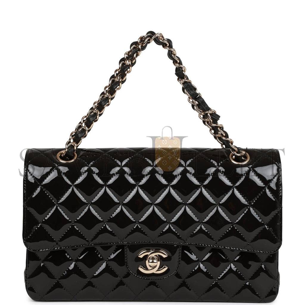 CHANEL MEDIUM CLASSIC DOUBLE FLAP BAG BLACK PATENT LIGHT GOLD HARDWARE (25*15*7cm) CHANEL MEDIUM CLASSIC DOUBLE FLAP BAG BLACK PATENT LIGHT GOLD HARDWARE (25*15*7cm)