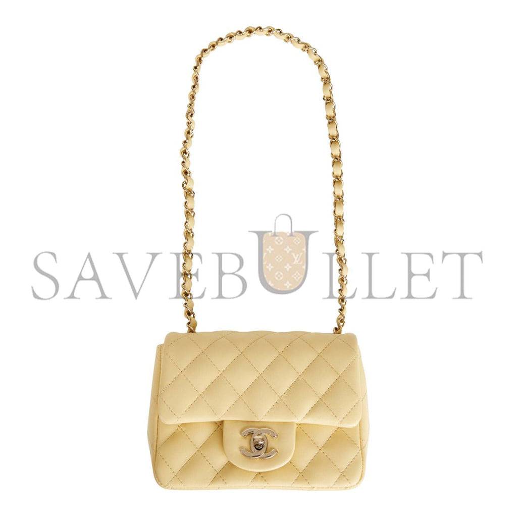 CHANEL MINI SQUARE FLAP BAG YELLOW LAMBSKIN LIGHT GOLD HARDWARE (17*13*8cm)