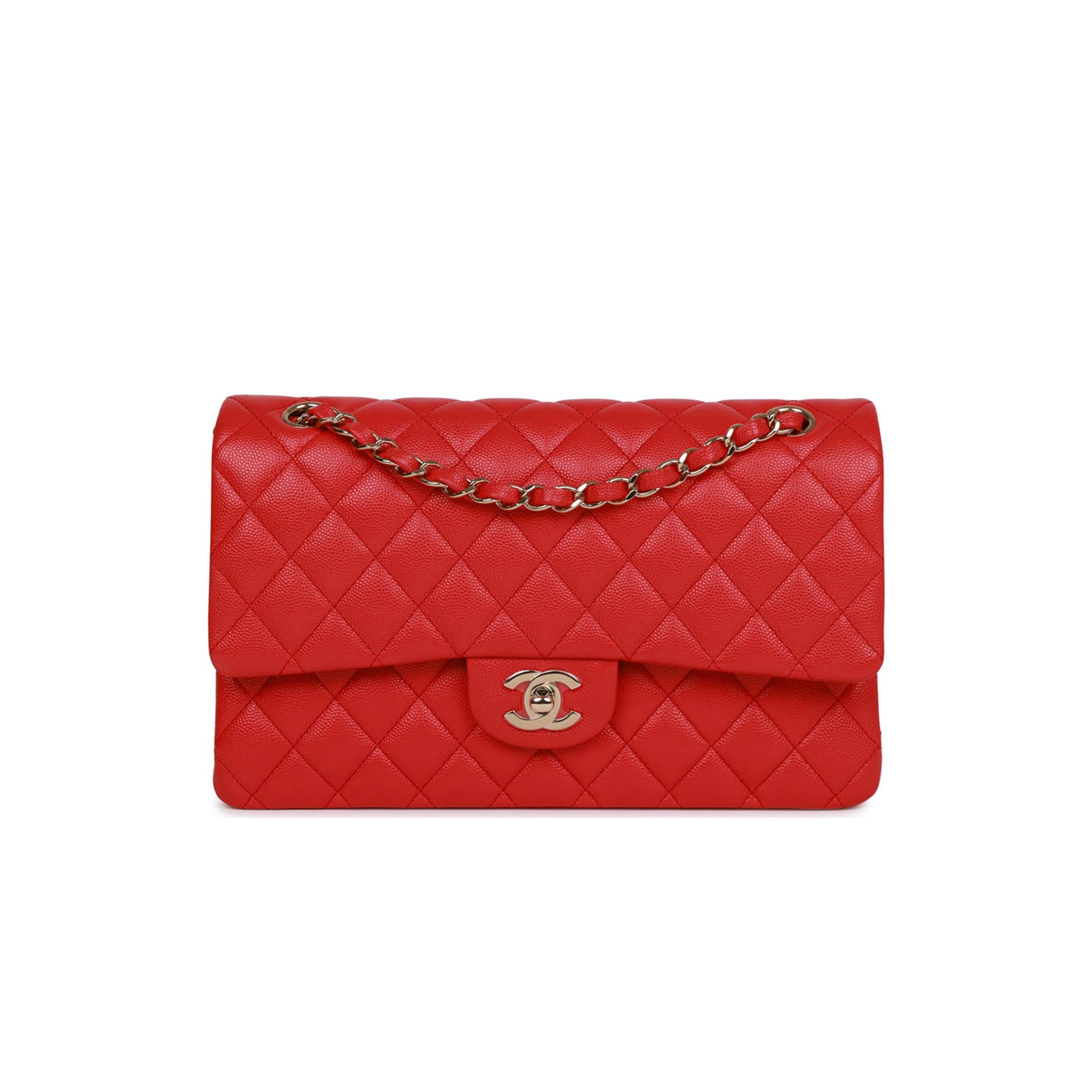 CHANEL MEDIUM CLASSIC DOUBLE FLAP BAG RED CAVIAR LIGHT GOLD HARDWARE (25.5*15.5*6.5cm) CHANEL MEDIUM CLASSIC DOUBLE FLAP BAG RED CAVIAR LIGHT GOLD HARDWARE (25.5*15.5*6.5cm)