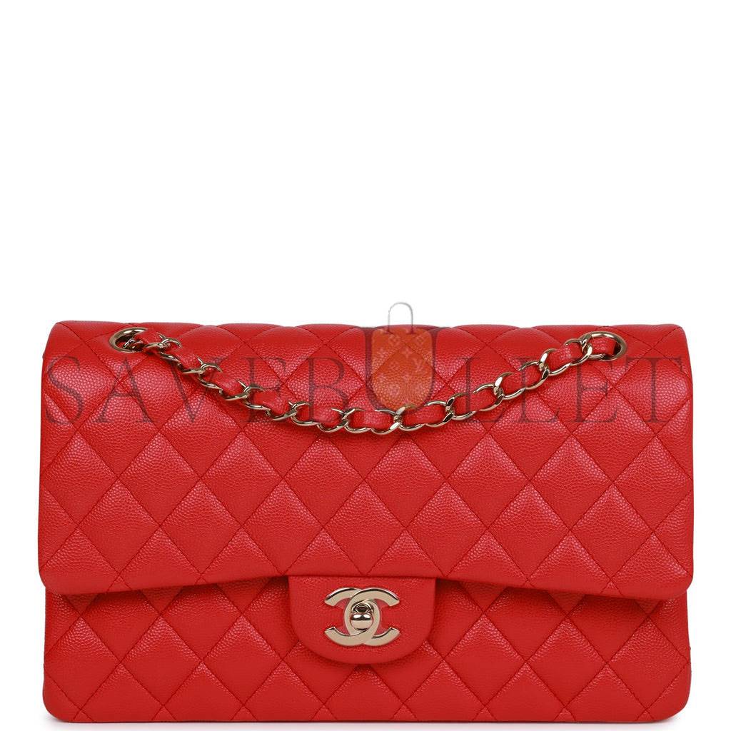 CHANEL MEDIUM CLASSIC DOUBLE FLAP BAG RED CAVIAR LIGHT GOLD HARDWARE (25.5*15.5*6.5cm) CHANEL MEDIUM CLASSIC DOUBLE FLAP BAG RED CAVIAR LIGHT GOLD HARDWARE (25.5*15.5*6.5cm)