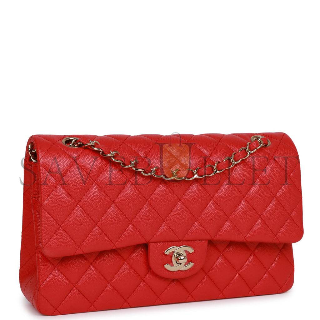CHANEL MEDIUM CLASSIC DOUBLE FLAP BAG RED CAVIAR LIGHT GOLD HARDWARE (25.5*15.5*6.5cm) CHANEL MEDIUM CLASSIC DOUBLE FLAP BAG RED CAVIAR LIGHT GOLD HARDWARE (25.5*15.5*6.5cm)