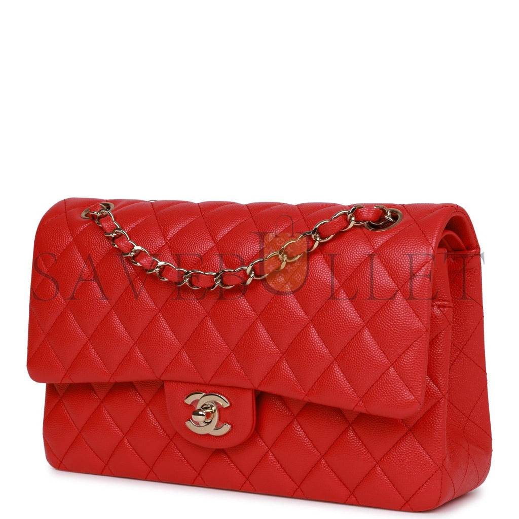 CHANEL MEDIUM CLASSIC DOUBLE FLAP BAG RED CAVIAR LIGHT GOLD HARDWARE (25.5*15.5*6.5cm) CHANEL MEDIUM CLASSIC DOUBLE FLAP BAG RED CAVIAR LIGHT GOLD HARDWARE (25.5*15.5*6.5cm)