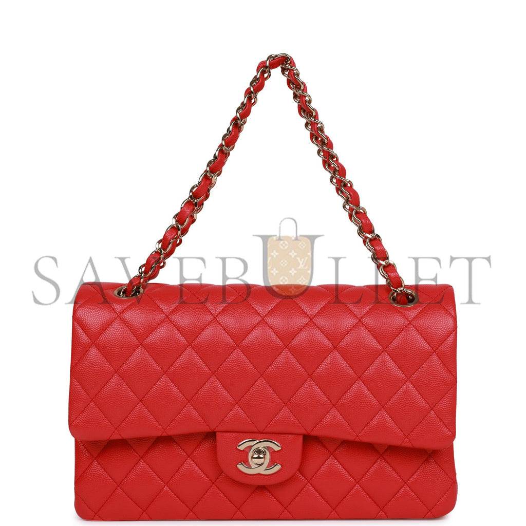 CHANEL MEDIUM CLASSIC DOUBLE FLAP BAG RED CAVIAR LIGHT GOLD HARDWARE (25.5*15.5*6.5cm) CHANEL MEDIUM CLASSIC DOUBLE FLAP BAG RED CAVIAR LIGHT GOLD HARDWARE (25.5*15.5*6.5cm)