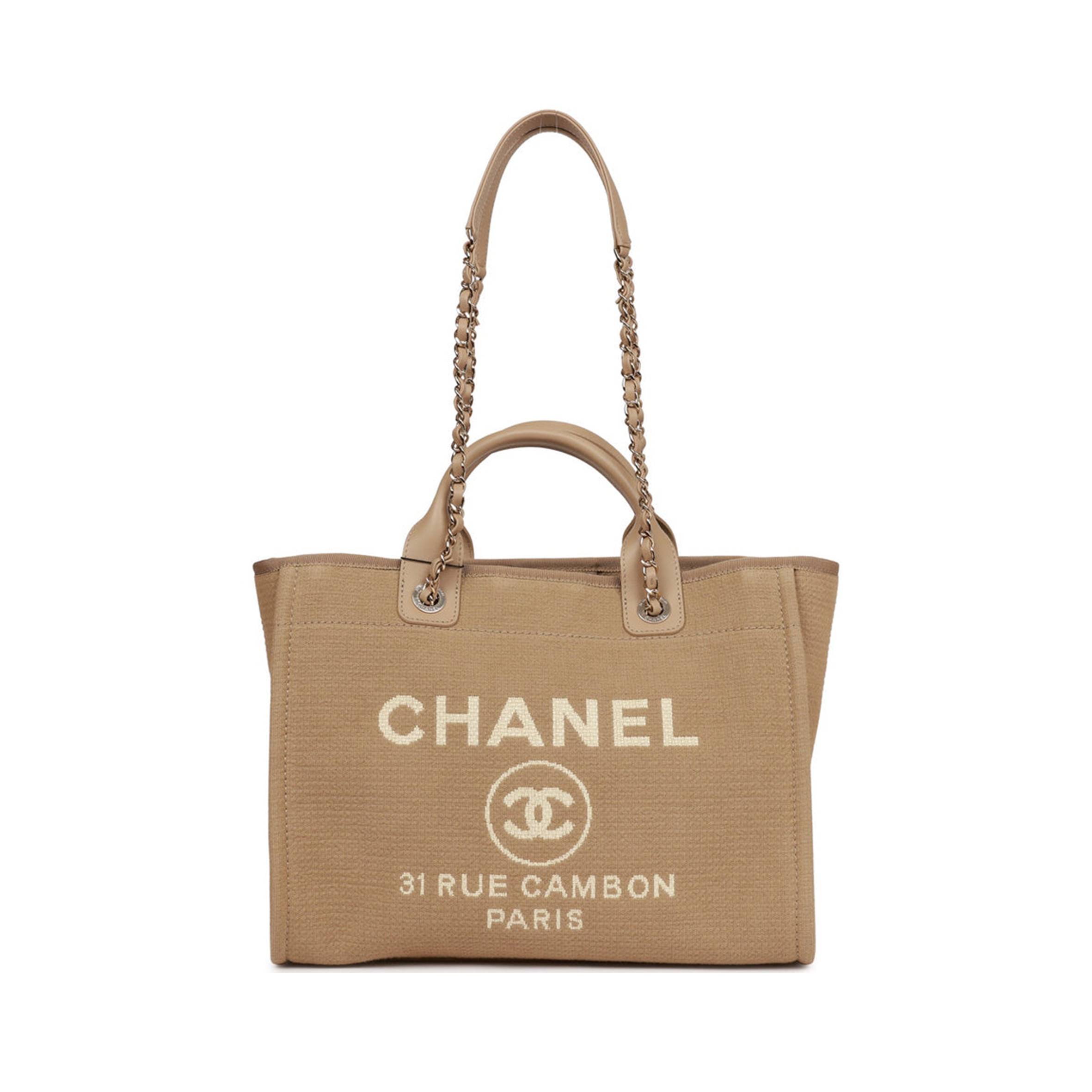 CHANEL SMALL DEAUVILLE SHOPPING BAG BEIGE BOUCLE LIGHT GOLD HARDWARE (34*27*15cm) CHANEL SMALL DEAUVILLE SHOPPING BAG BEIGE BOUCLE LIGHT GOLD HARDWARE (34*27*15cm)
