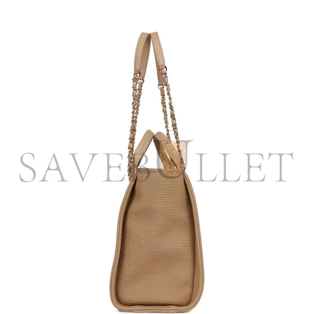 CHANEL SMALL DEAUVILLE SHOPPING BAG BEIGE BOUCLE LIGHT GOLD HARDWARE (34*27*15cm) CHANEL SMALL DEAUVILLE SHOPPING BAG BEIGE BOUCLE LIGHT GOLD HARDWARE (34*27*15cm)
