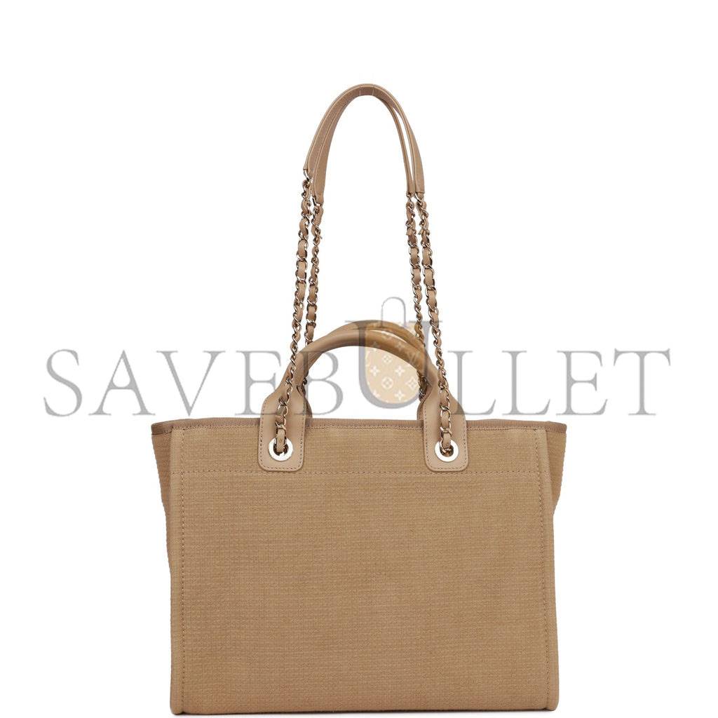 CHANEL SMALL DEAUVILLE SHOPPING BAG BEIGE BOUCLE LIGHT GOLD HARDWARE (34*27*15cm) CHANEL SMALL DEAUVILLE SHOPPING BAG BEIGE BOUCLE LIGHT GOLD HARDWARE (34*27*15cm)