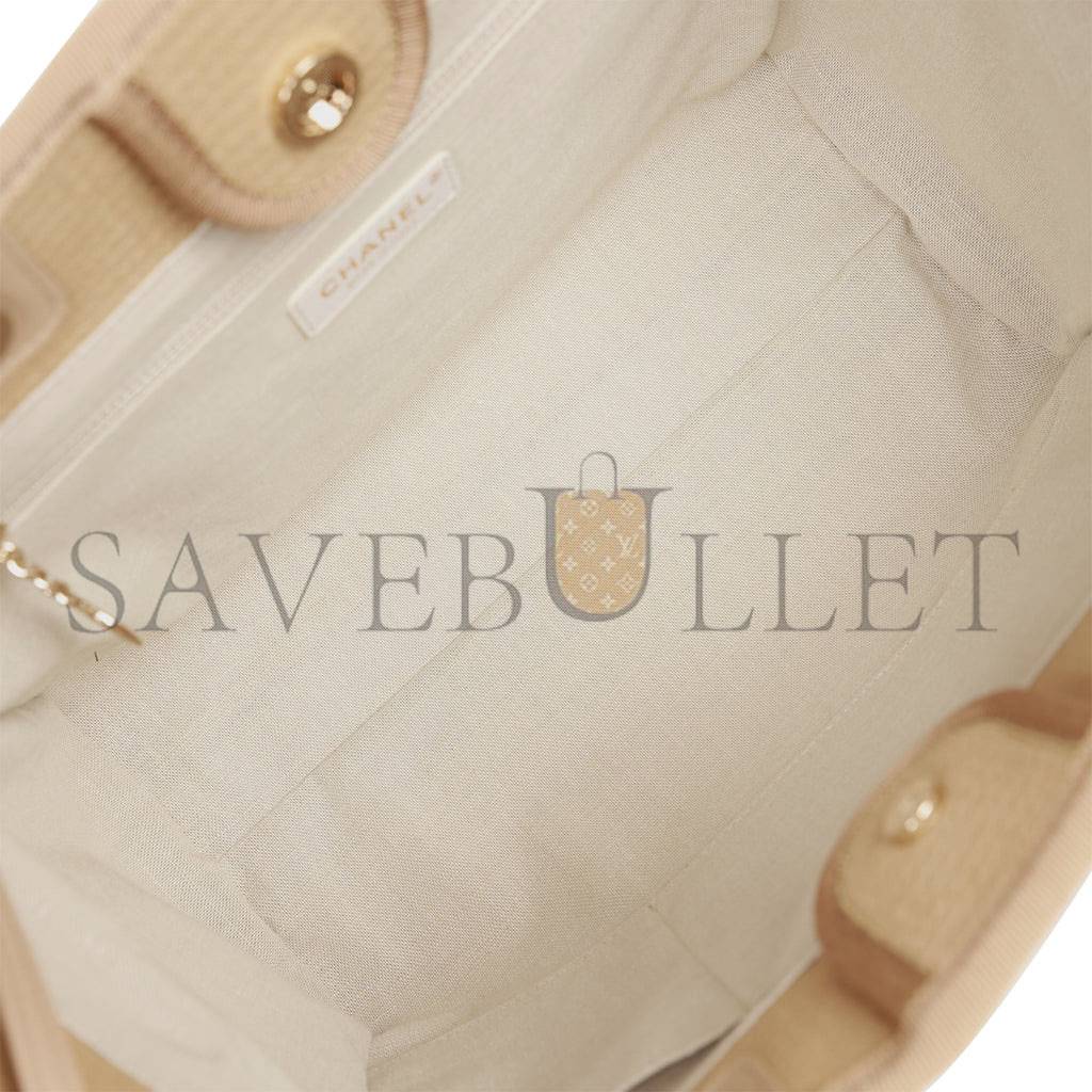 CHANEL SMALL DEAUVILLE SHOPPING BAG BEIGE BOUCLE LIGHT GOLD HARDWARE (34*27*15cm) CHANEL SMALL DEAUVILLE SHOPPING BAG BEIGE BOUCLE LIGHT GOLD HARDWARE (34*27*15cm)