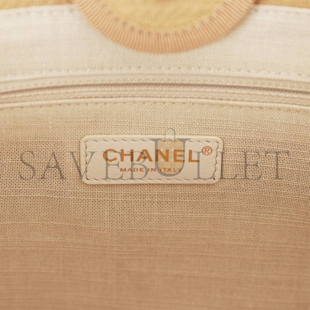 CHANEL SMALL DEAUVILLE SHOPPING BAG BEIGE BOUCLE LIGHT GOLD HARDWARE (34*27*15cm) CHANEL SMALL DEAUVILLE SHOPPING BAG BEIGE BOUCLE LIGHT GOLD HARDWARE (34*27*15cm)