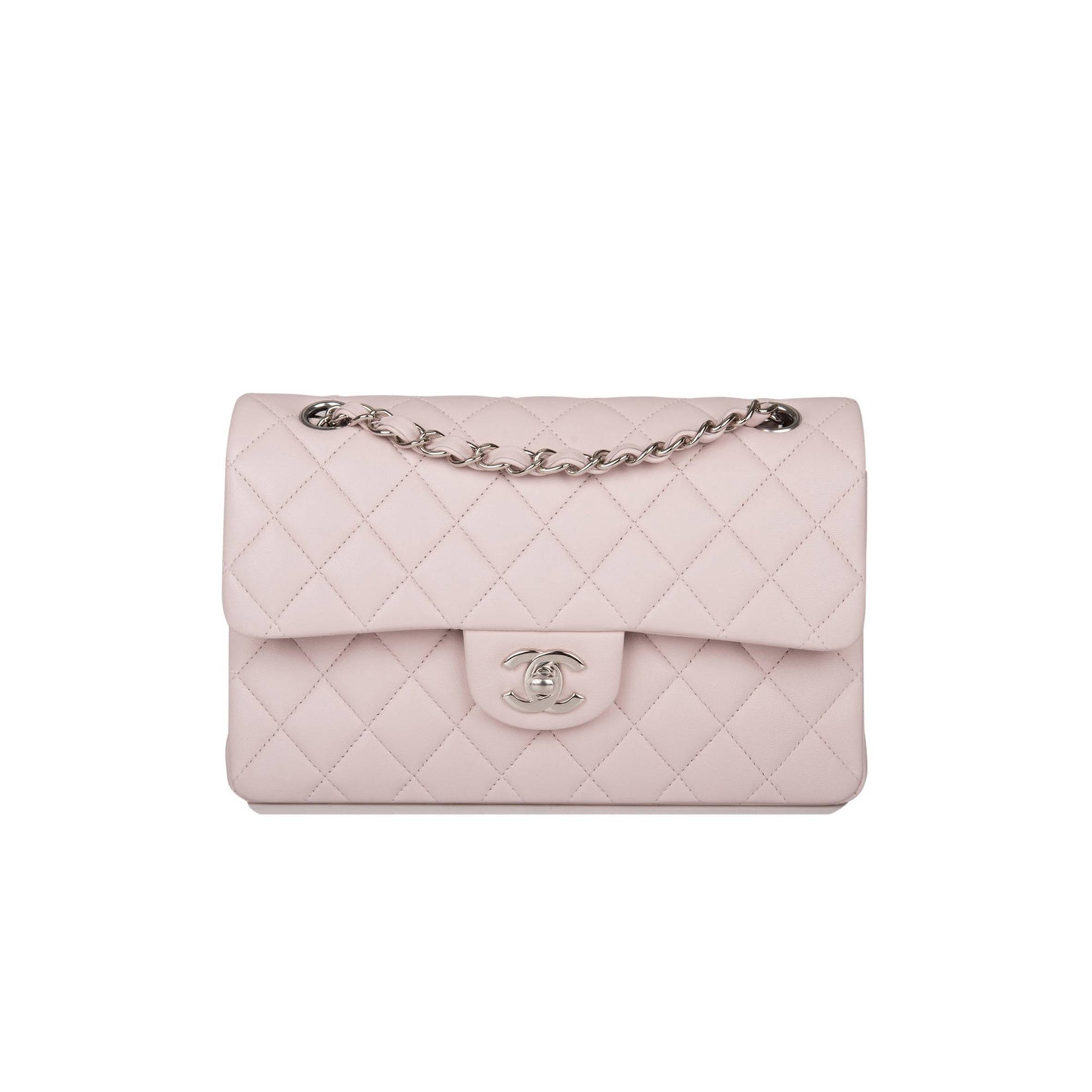 CHANEL SMALL CLASSIC DOUBLE FLAP BAG LIGHT PINK LAMBSKIN SILVER HARDWARE (23*13*6cm) CHANEL SMALL CLASSIC DOUBLE FLAP BAG LIGHT PINK LAMBSKIN SILVER HARDWARE (23*13*6cm)