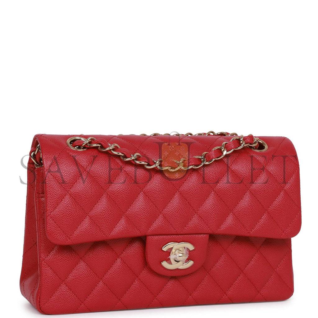 CHANEL SMALL CLASSIC DOUBLE FLAP DARK PINK CAVIAR LIGHT GOLD HARDWARE (23*13*6cm) CHANEL SMALL CLASSIC DOUBLE FLAP DARK PINK CAVIAR LIGHT GOLD HARDWARE (23*13*6cm)