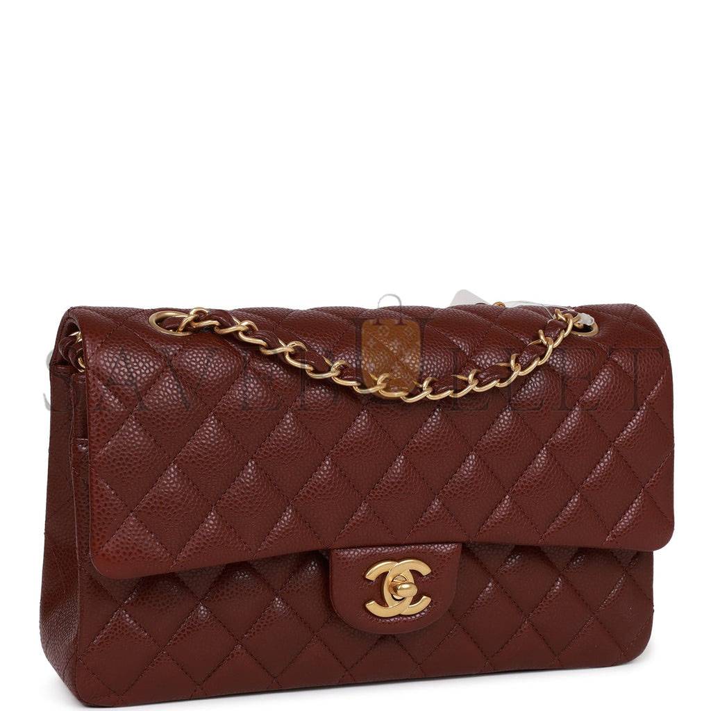 CHANEL MEDIUM CLASSIC DOUBLE FLAP BAG BURGUNDY CAVIAR ANTIQUE GOLD HARDWARE (25*15*7cm) CHANEL MEDIUM CLASSIC DOUBLE FLAP BAG BURGUNDY CAVIAR ANTIQUE GOLD HARDWARE (25*15*7cm)