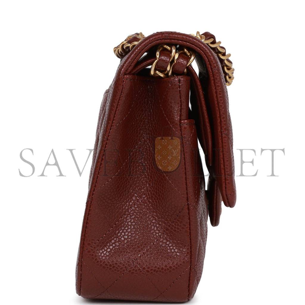 CHANEL MEDIUM CLASSIC DOUBLE FLAP BAG BURGUNDY CAVIAR ANTIQUE GOLD HARDWARE (25*15*7cm) CHANEL MEDIUM CLASSIC DOUBLE FLAP BAG BURGUNDY CAVIAR ANTIQUE GOLD HARDWARE (25*15*7cm)