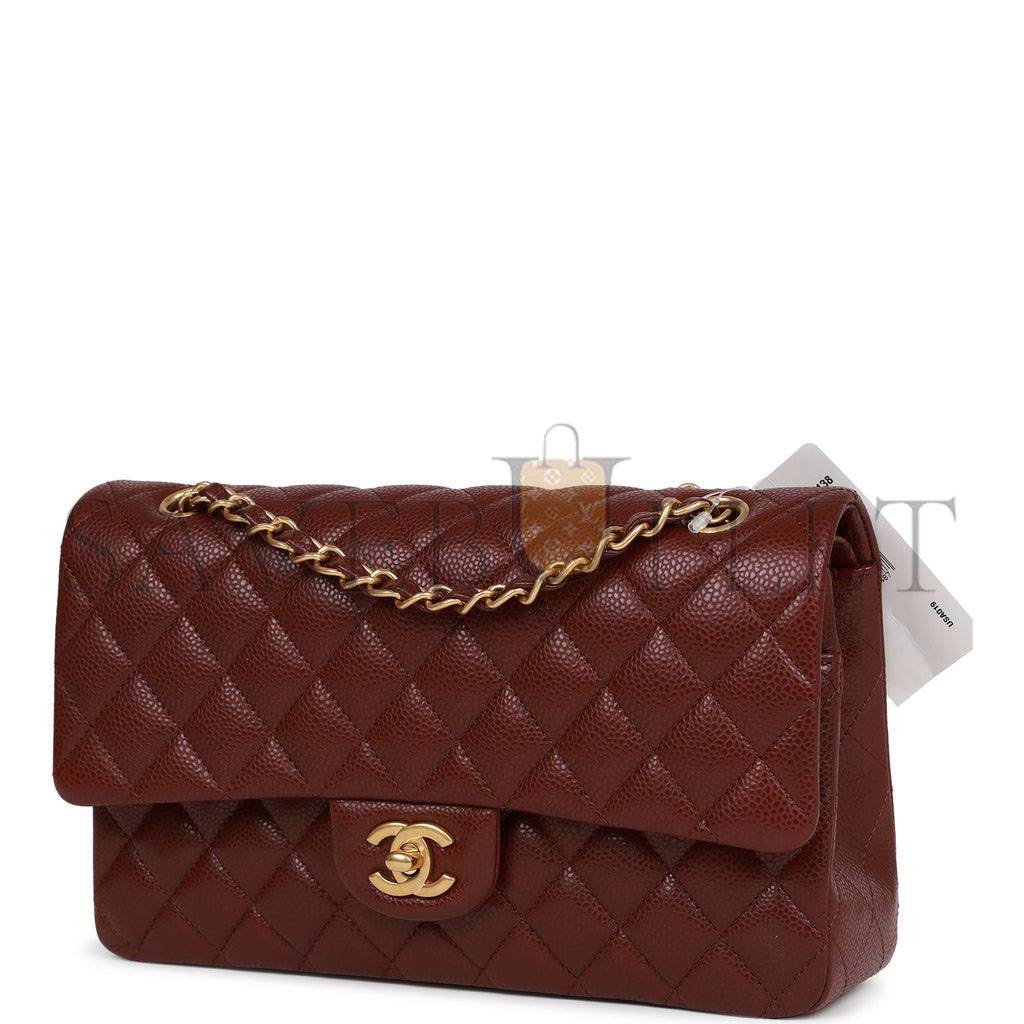 CHANEL MEDIUM CLASSIC DOUBLE FLAP BAG BURGUNDY CAVIAR ANTIQUE GOLD HARDWARE (25*15*7cm) CHANEL MEDIUM CLASSIC DOUBLE FLAP BAG BURGUNDY CAVIAR ANTIQUE GOLD HARDWARE (25*15*7cm)