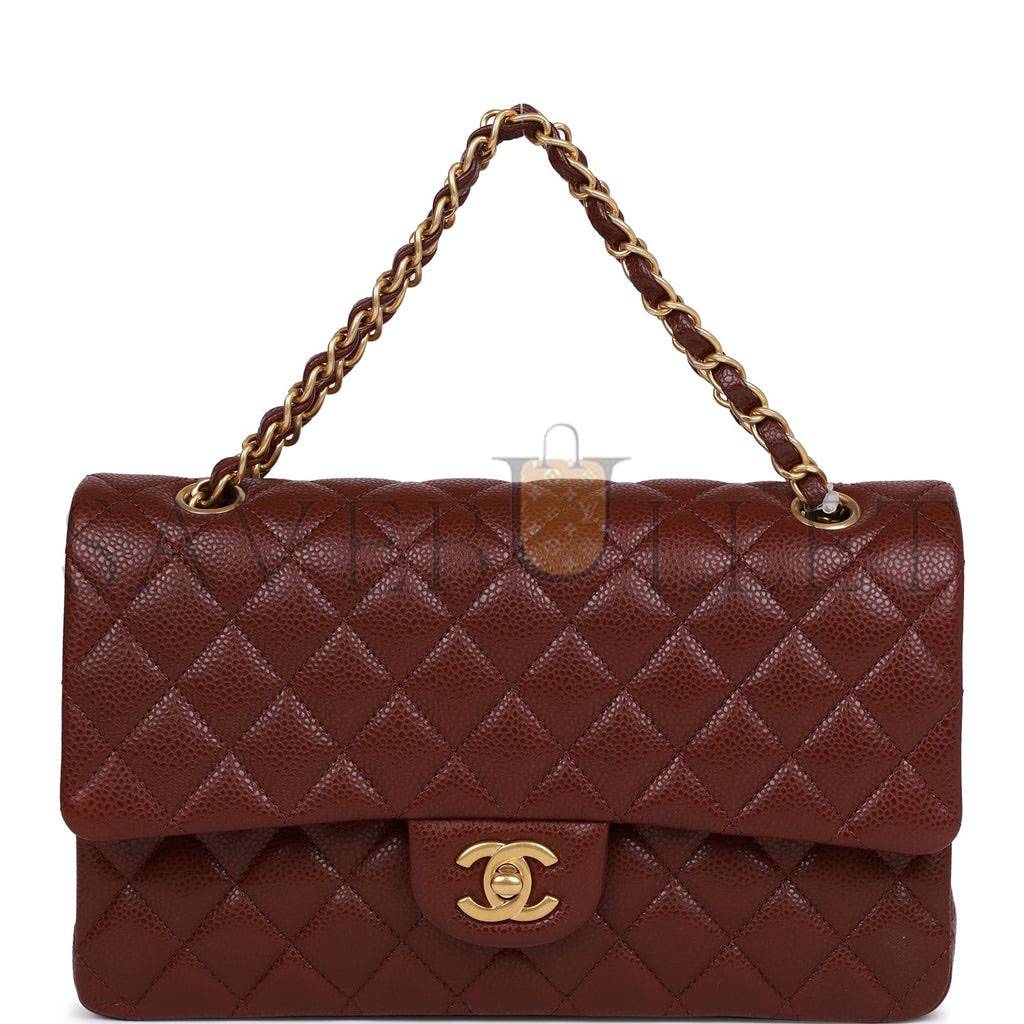 CHANEL MEDIUM CLASSIC DOUBLE FLAP BAG BURGUNDY CAVIAR ANTIQUE GOLD HARDWARE (25*15*7cm) CHANEL MEDIUM CLASSIC DOUBLE FLAP BAG BURGUNDY CAVIAR ANTIQUE GOLD HARDWARE (25*15*7cm)