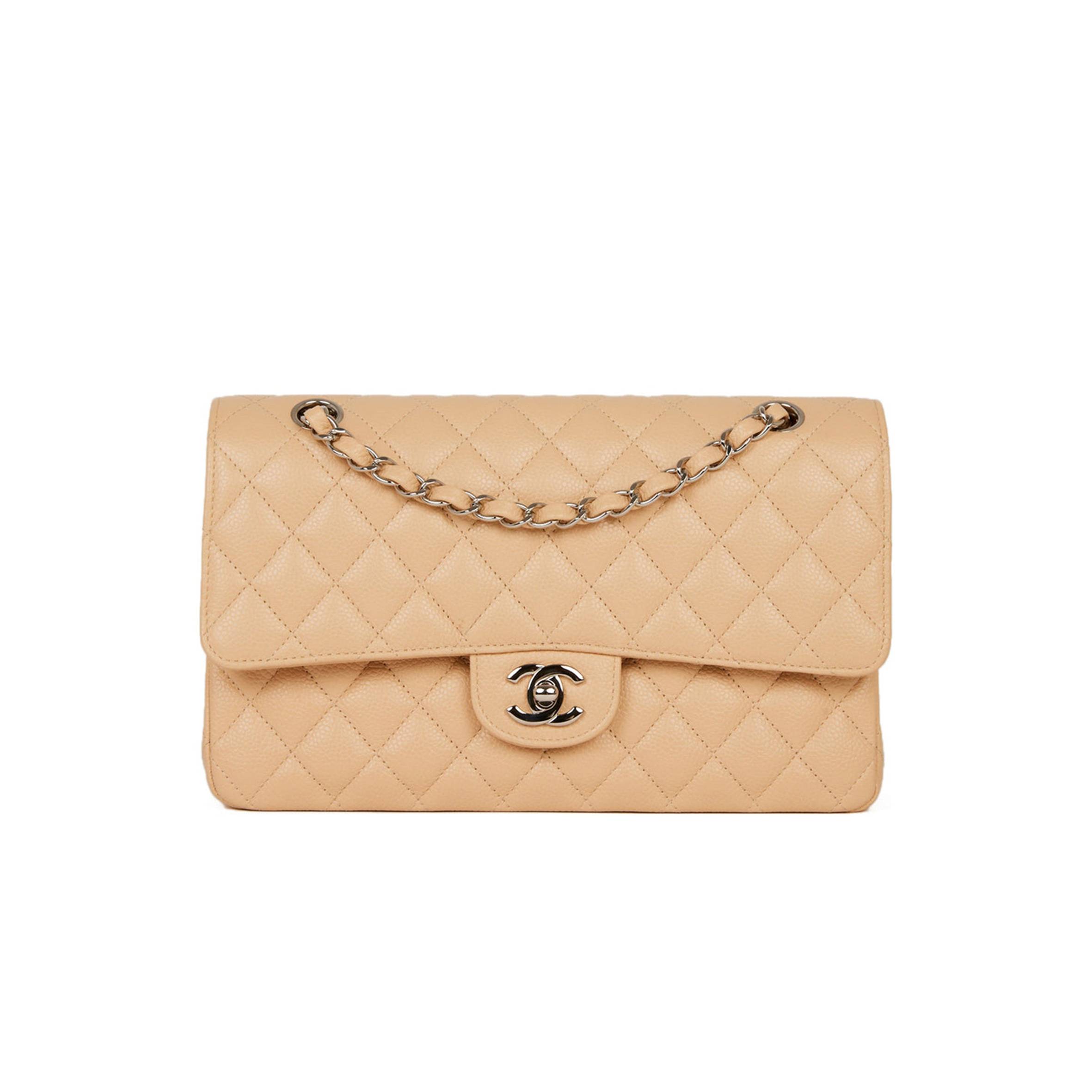 CHANEL MEDIUM CLASSIC DOUBLE FLAP BAG BEIGE CAVIAR SILVER HARDWARE (25*15*7cm) CHANEL MEDIUM CLASSIC DOUBLE FLAP BAG BEIGE CAVIAR SILVER HARDWARE (25*15*7cm)
