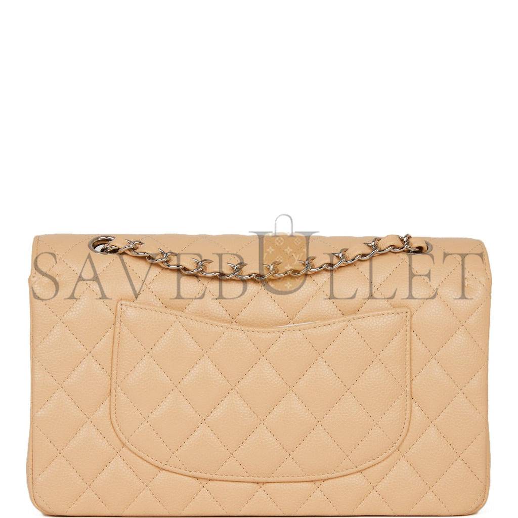 CHANEL MEDIUM CLASSIC DOUBLE FLAP BAG BEIGE CAVIAR SILVER HARDWARE (25*15*7cm) CHANEL MEDIUM CLASSIC DOUBLE FLAP BAG BEIGE CAVIAR SILVER HARDWARE (25*15*7cm)