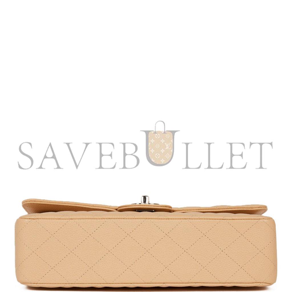 CHANEL MEDIUM CLASSIC DOUBLE FLAP BAG BEIGE CAVIAR SILVER HARDWARE (25*15*7cm) CHANEL MEDIUM CLASSIC DOUBLE FLAP BAG BEIGE CAVIAR SILVER HARDWARE (25*15*7cm)