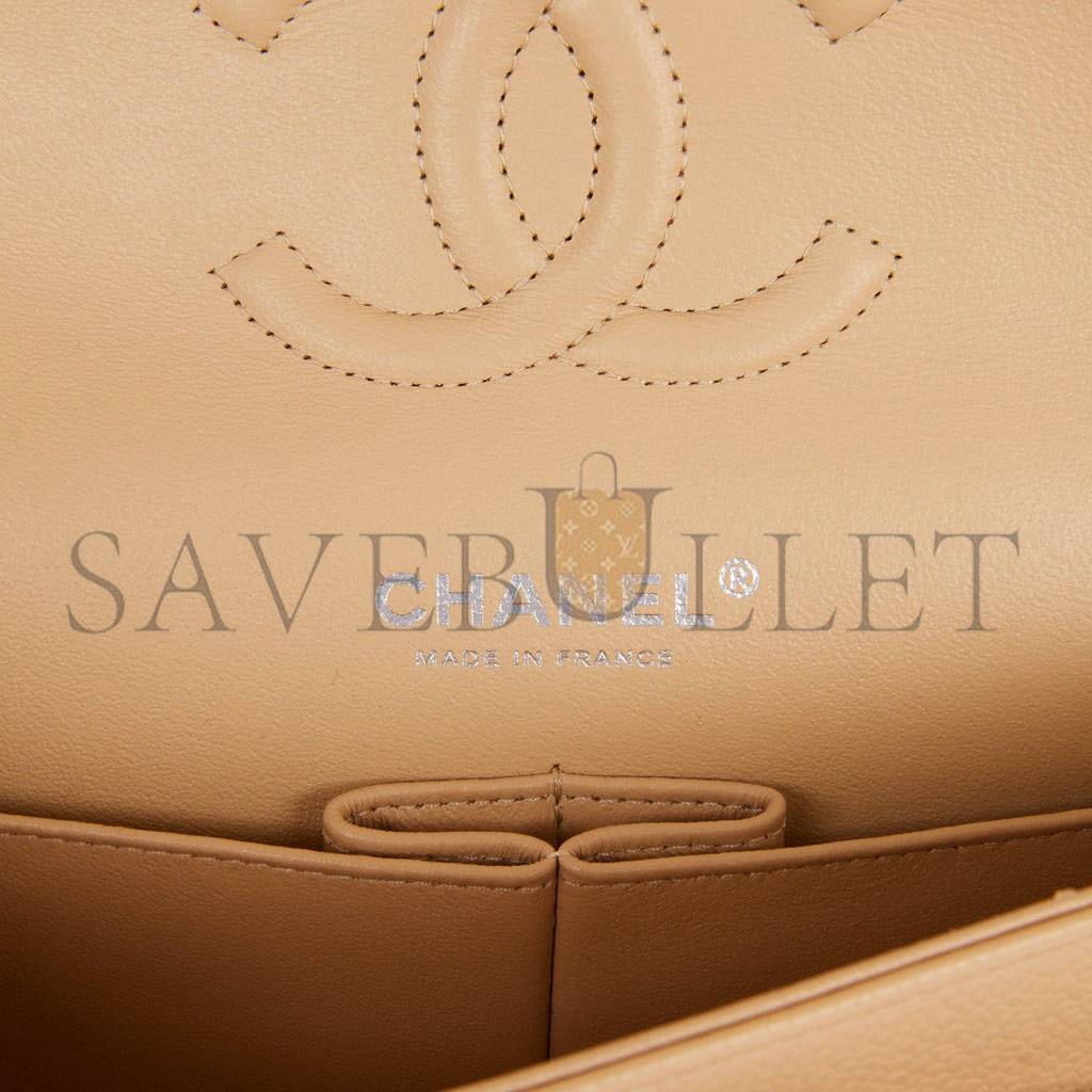 CHANEL MEDIUM CLASSIC DOUBLE FLAP BAG BEIGE CAVIAR SILVER HARDWARE (25*15*7cm) CHANEL MEDIUM CLASSIC DOUBLE FLAP BAG BEIGE CAVIAR SILVER HARDWARE (25*15*7cm)