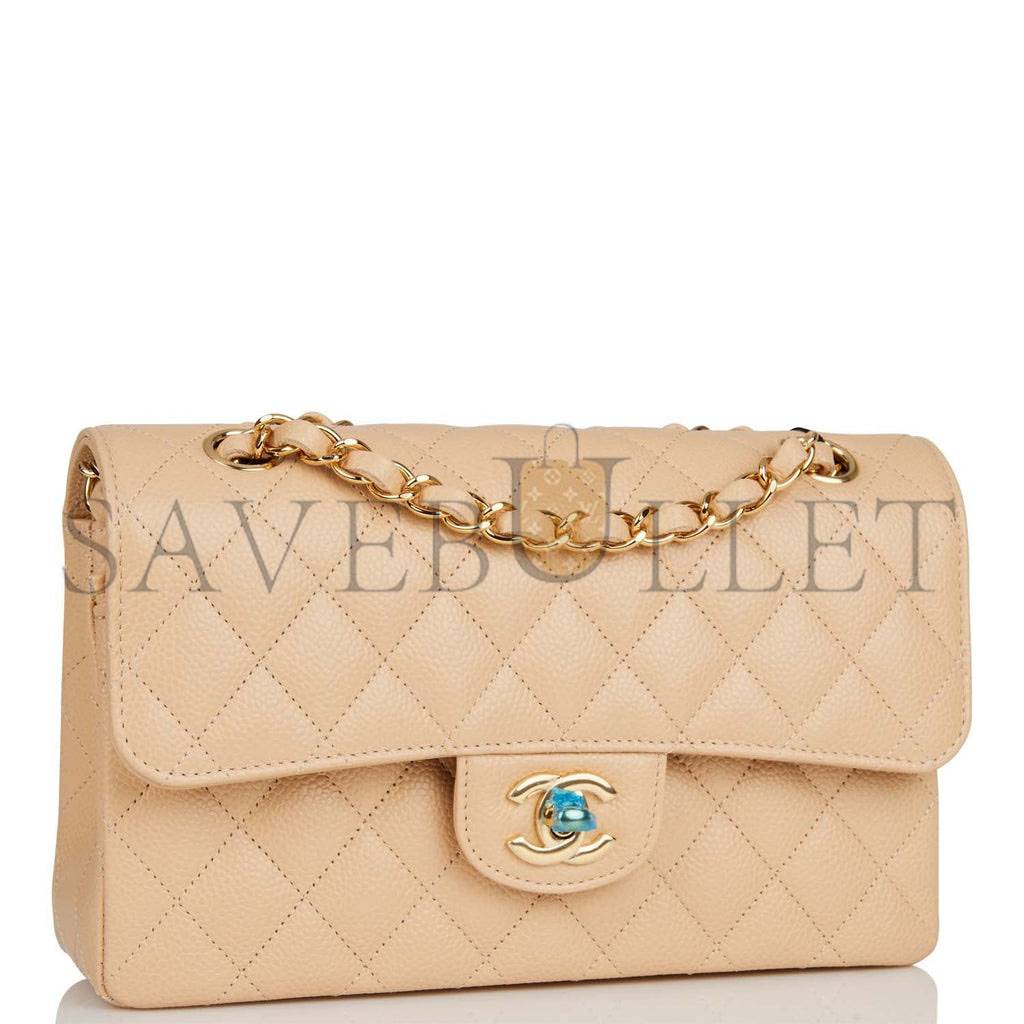 CHANEL SMALL CLASSIC DOUBLE FLAP BAG BEIGE CAVIAR GOLD HARDWARE (23*13*6cm) CHANEL SMALL CLASSIC DOUBLE FLAP BAG BEIGE CAVIAR GOLD HARDWARE (23*13*6cm)