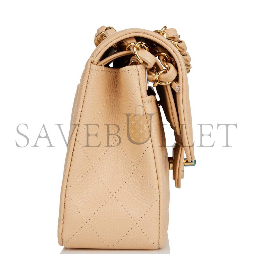 CHANEL SMALL CLASSIC DOUBLE FLAP BAG BEIGE CAVIAR GOLD HARDWARE (23*13*6cm) CHANEL SMALL CLASSIC DOUBLE FLAP BAG BEIGE CAVIAR GOLD HARDWARE (23*13*6cm)