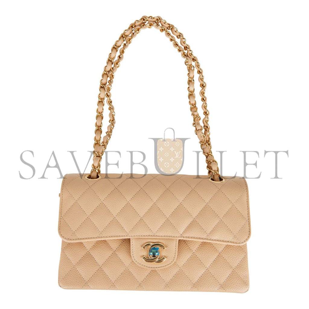 CHANEL SMALL CLASSIC DOUBLE FLAP BAG BEIGE CAVIAR GOLD HARDWARE (23*13*6cm) CHANEL SMALL CLASSIC DOUBLE FLAP BAG BEIGE CAVIAR GOLD HARDWARE (23*13*6cm)