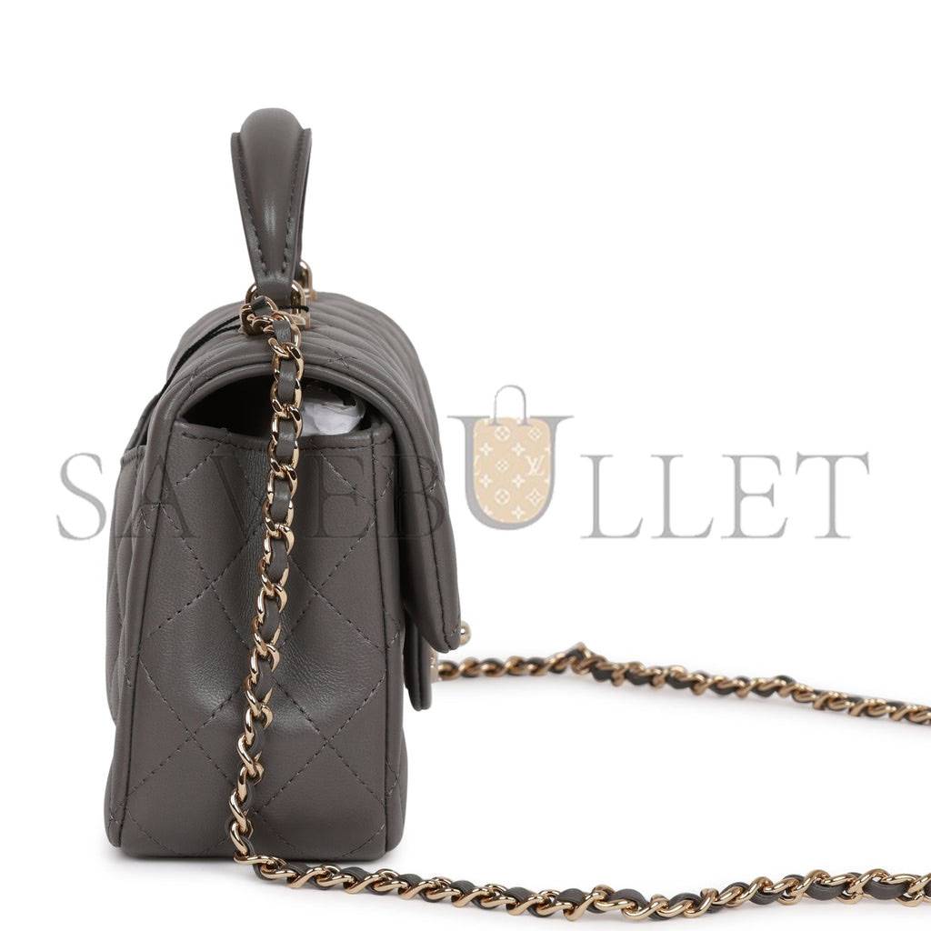 CHANEL MINI RECTANGULAR FLAP BAG WITH TOP HANDLE DARK GREY LAMBSKIN LIGHT GOLD HARDWARE (22*15*8cm) CHANEL MINI RECTANGULAR FLAP BAG WITH TOP HANDLE DARK GREY LAMBSKIN LIGHT GOLD HARDWARE (22*15*8cm)
