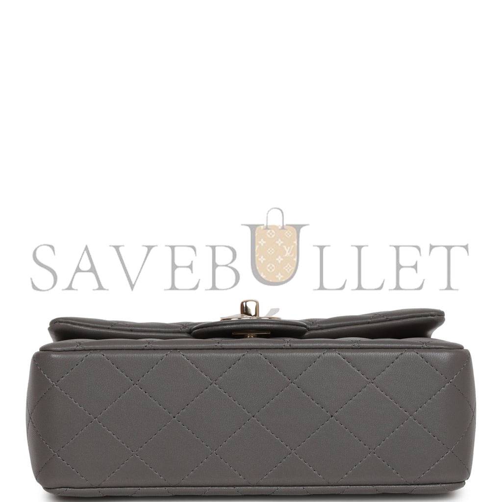 CHANEL MINI RECTANGULAR FLAP BAG WITH TOP HANDLE DARK GREY LAMBSKIN LIGHT GOLD HARDWARE (22*15*8cm) CHANEL MINI RECTANGULAR FLAP BAG WITH TOP HANDLE DARK GREY LAMBSKIN LIGHT GOLD HARDWARE (22*15*8cm)